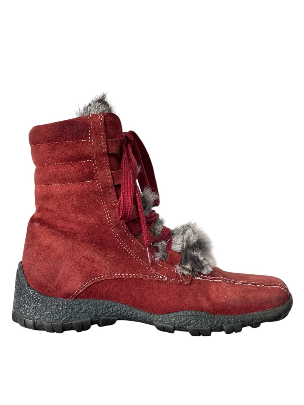 Blondo Women’s Vintage Red Suede Canadian Winter Boots Wool Lined Fur Trim 7.5